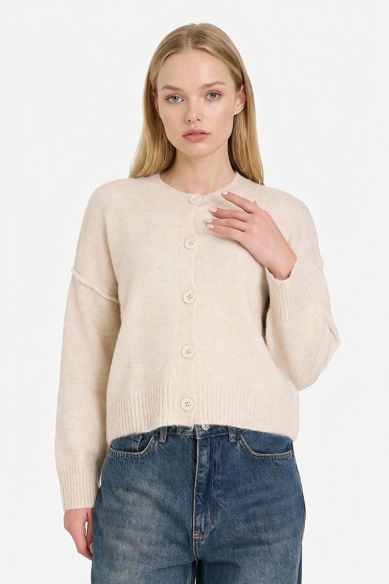 DeFacto Beige Woman Regular Fit Crew Neck Cardigan Casual - Image 3